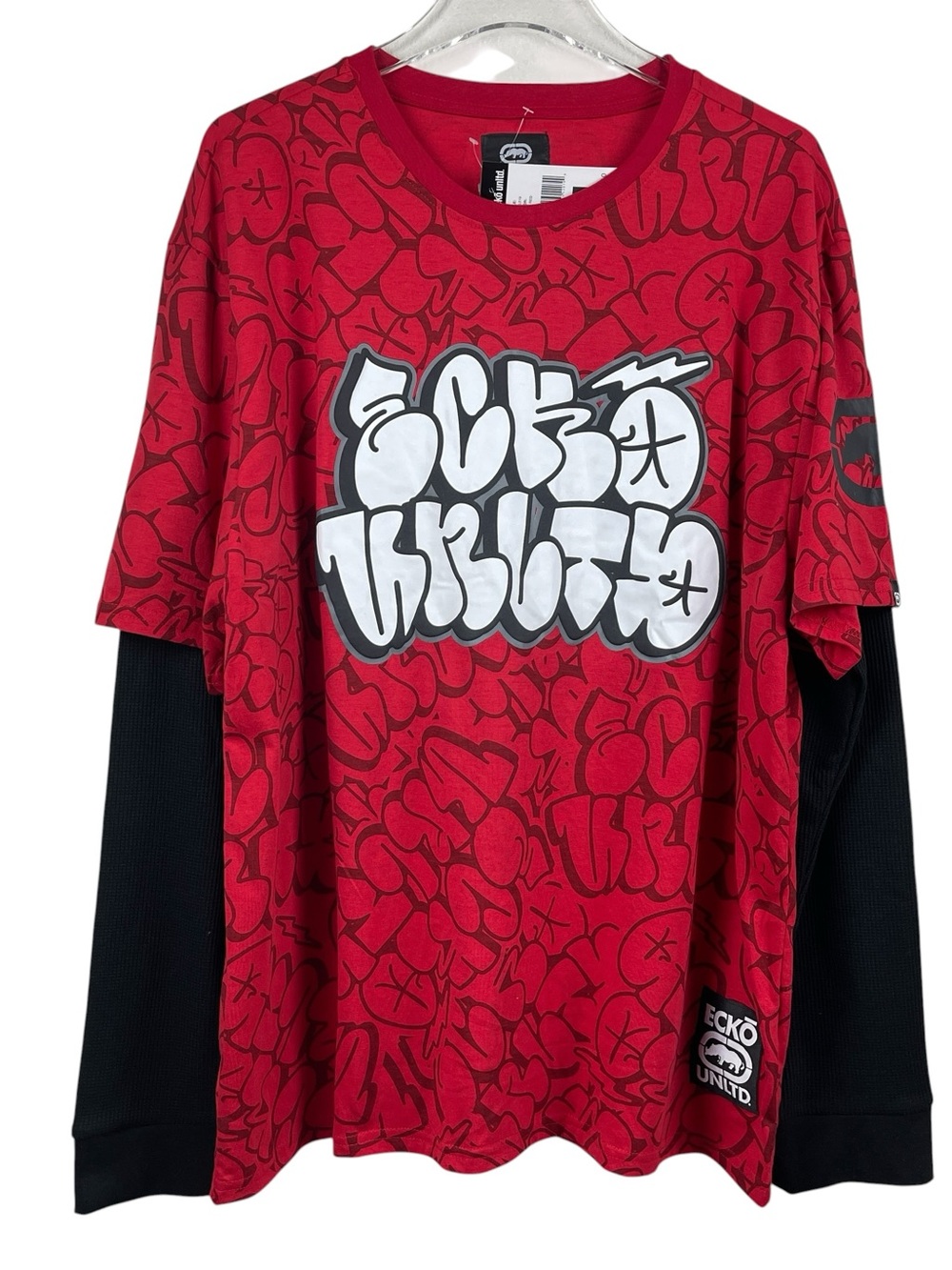 Ecko Unltd Mock Layered Double Sided Long Sleeve Graphic T-Shirt MSRP $58 NWT